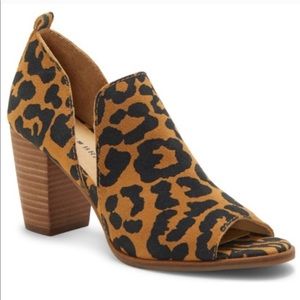 Lucky Brand Leopard Leather Stacked Heel Booties